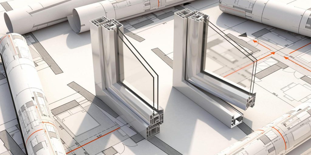 Aluminium profile on blueprint