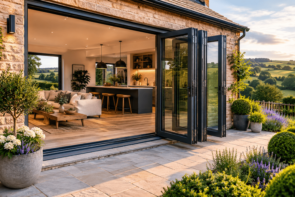 Bi-folding Aluminium Doors in the UK countryside